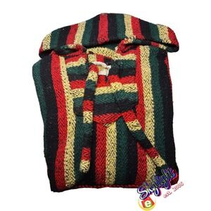 Baja Joe Rasta Hoodie Sweater Poncho Drug Rug Earth Ragz Red Gold Green S